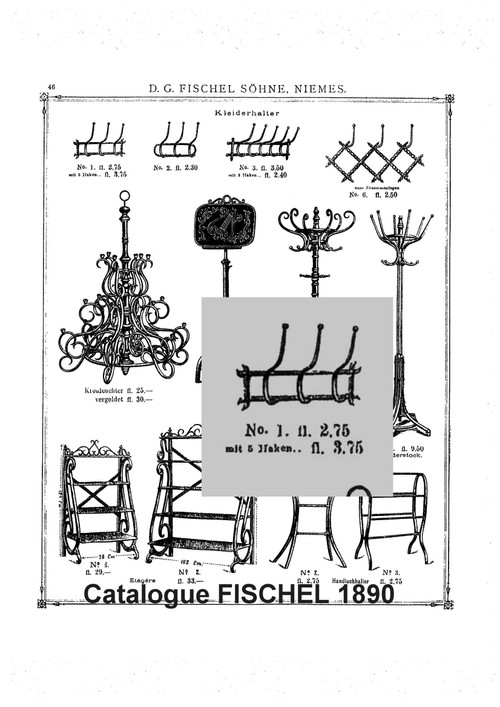 Deux porte-manteaux-chapeaux à 3 patéres, par Fischel vers 1900, no Thonet