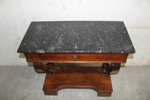 Empire style mahogany console with 1 drawer and black marble top, 19th century