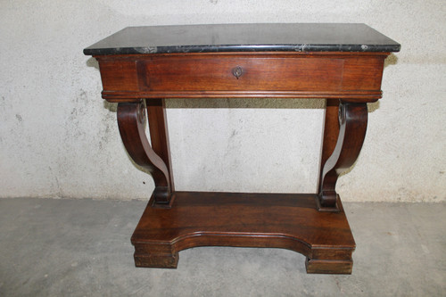 Empire style mahogany console with 1 drawer and black marble top, 19th century