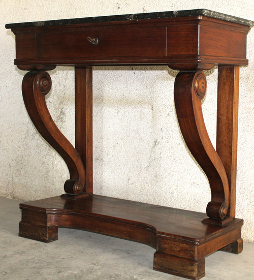 Empire style mahogany console with 1 drawer and black marble top, 19th century