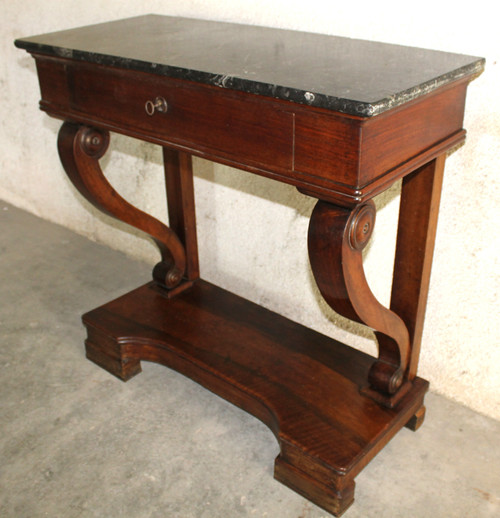 Empire style mahogany console with 1 drawer and black marble top, 19th century