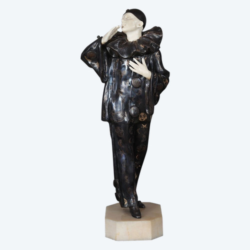 Claude MIRVAL 1889/1973, Chryséléphantine, 55 cm, Art Déco, Pierrot