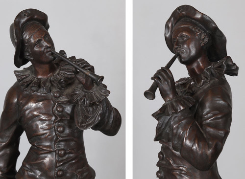 Bronze XIX°, 46 cm, signed : Charles ANFRIE 1833/1905, Pierrot troubadour