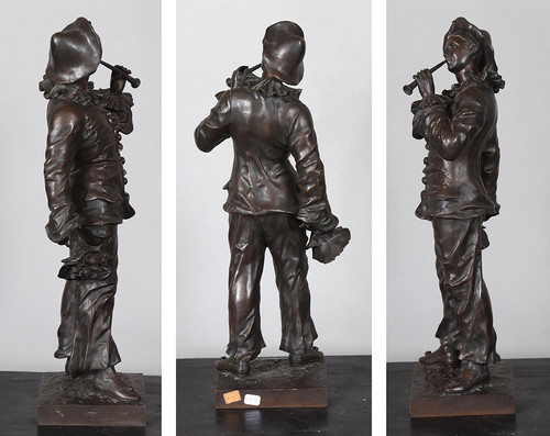 Bronze XIX°, 46 cm, signed : Charles ANFRIE 1833/1905, Pierrot troubadour