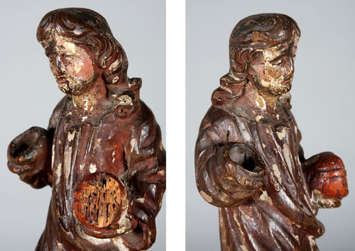 Sculpture, 29 cm, 17th century, in polychrome wood, Jesus holding the Orb