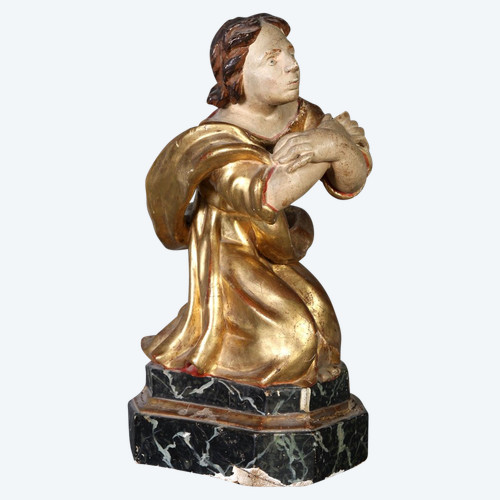 Large 18th century gilded wooden sculpture, Kneeling Saint