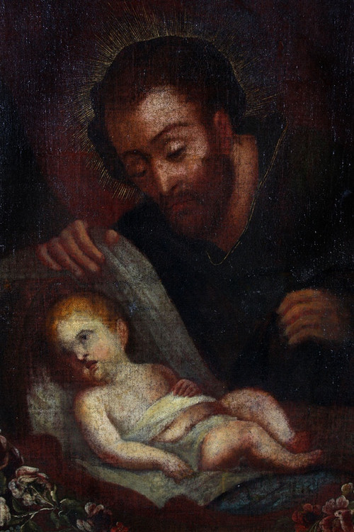 Italian School of the 17th century, 107 cm, Joseph watching over the baby Jesus