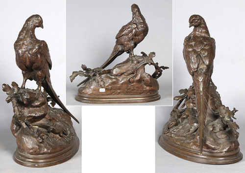 Bronzo XIX secolo, firmato Louis Emile CANA 1845/1895, Il fagiano e la lucertola