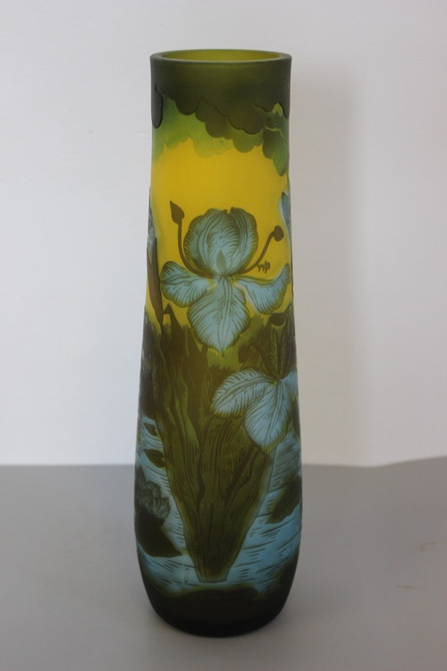 Gallé Tip Vase With Dragonfly And Frog Circa 1980