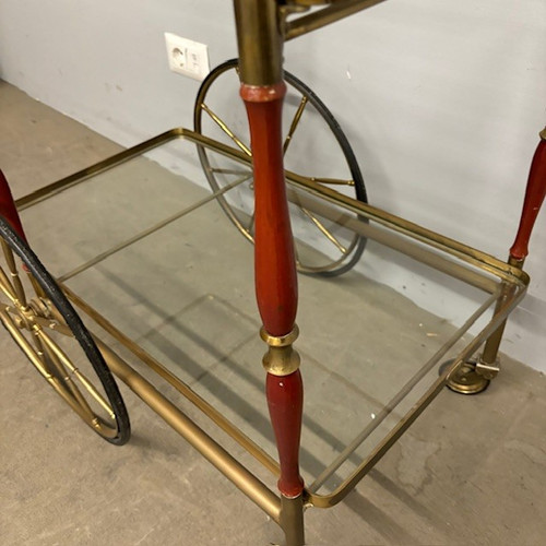 Bar / food trolley 50s Cesare Lacca brass and red. All original. Size 80 x 45. h 71