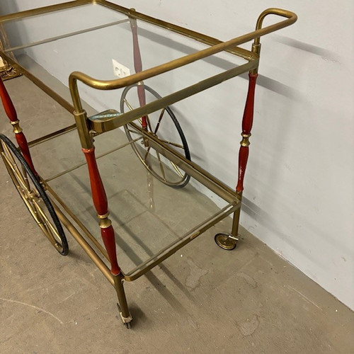 Bar / food trolley 50s Cesare Lacca brass and red. All original. Size 80 x 45. h 71