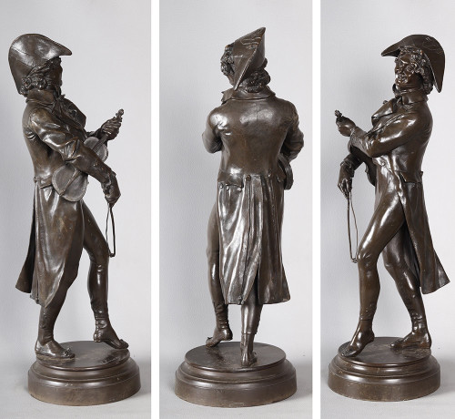 Bronze XIX ème, 62 cm, Jean Jules SALMSON 1823/1902, Le Violoniste sous l’Empire, Ecole Française