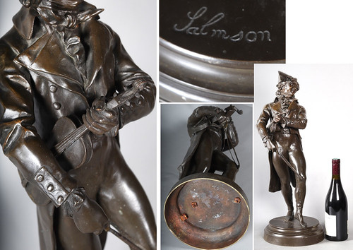 Bronze XIX ème, 62 cm, Jean Jules SALMSON 1823/1902, Le Violoniste sous l’Empire, Ecole Française