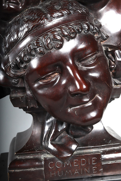 Bronze 19. Jahrhundert, 61 cm, signiert Jean Barnabé AMY 1839/1907, Die menschliche Komödie