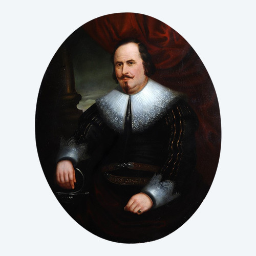 Large 19th century portrait, 108cm, nobleman with a so-called confusion collar, Northern European School