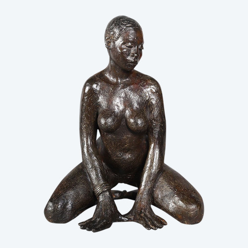 Bronze des 20. Jahrhunderts, 46 cm, signiert M.J. BOURRON, nummeriert 2/8, Afrika