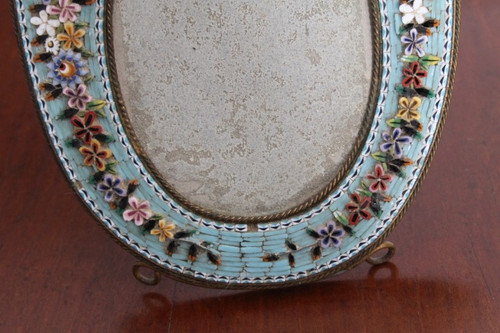 Antique Liberty Frame 1930 made of floral micro mosaic in hard stones. Size 15 x 10