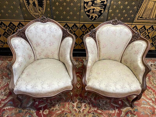 Pair of Louis XV rocaille bergere armchairs