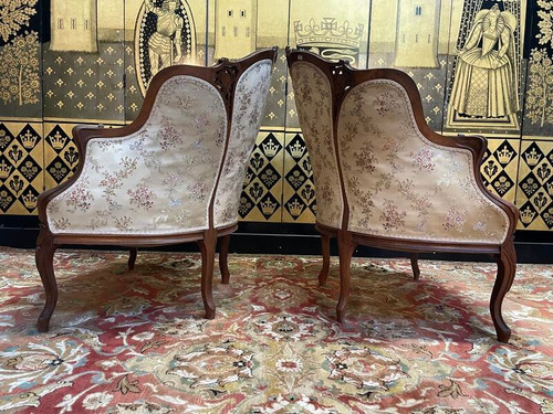 Pair of Louis XV rocaille bergere armchairs