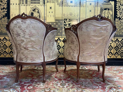 Pair of Louis XV rocaille bergere armchairs