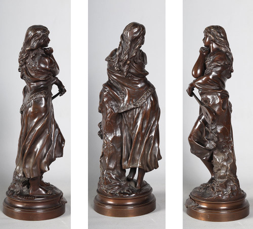 Bronzo del XIX secolo, di Adrien GAUDEZ 1845/1902, eroina "Mignon" dell'Opéra Comique