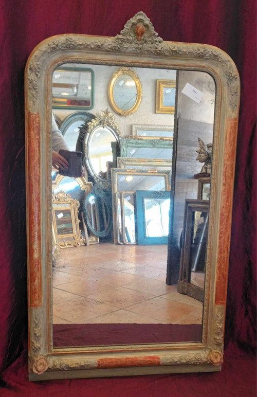 71 X 123 Cm Miroir Ancien étroit, Décors Fleurs, Glace Mercure