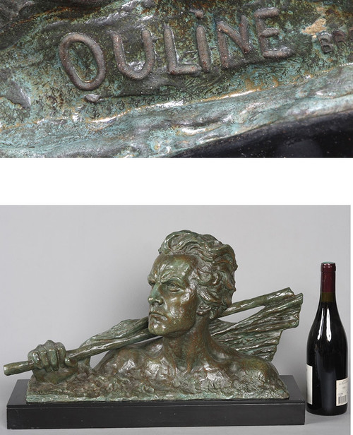 Bronze 1930, 56 cm, Büste: Jean MERMOZ, signiert Alexandre OULINE