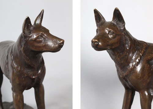 Bronze XIXème, signé H. Hanggen ou H. Hanssen, Chien de berger