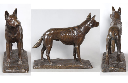 Bronze XIXème, signé H. Hanggen ou H. Hanssen, Chien de berger