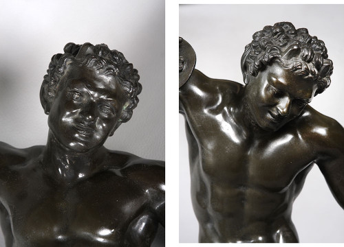 Bronze XIX ème, 57 cm, Faune aux cymbales, bronze à l’antique, École Française