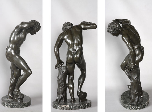 Bronze XIX ème, 57 cm, Faune aux cymbales, bronze à l’antique, École Française