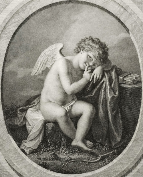 Incisione mitologica Guard à Vous di Porporati Amore Cupido XVIII