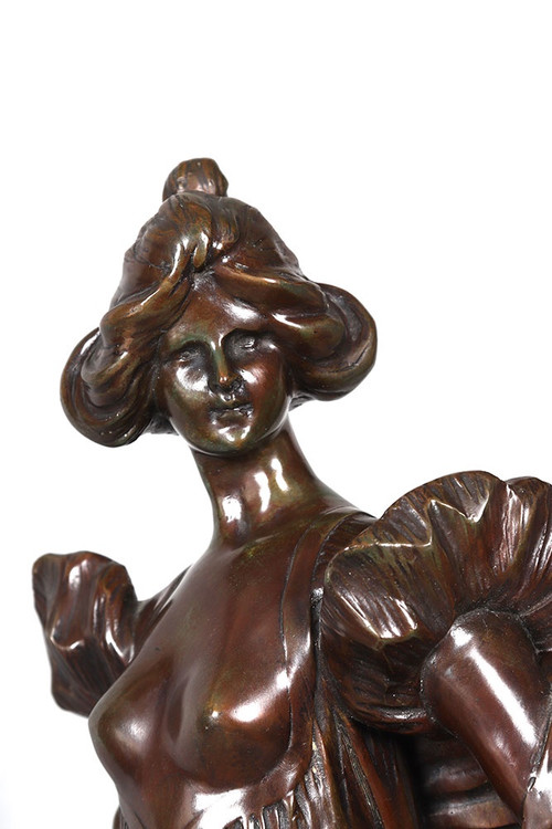 19th century bronze, 51 cm, Jean GAUTHERIN 1840/1890, Young woman with bare breasts