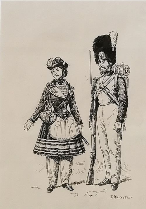 Military drawing by Lucien ROUSSELOT 20th century