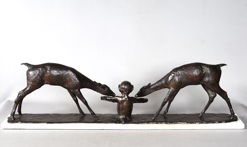 Bronze 1925, 94 cm, Ary BITTER, fondeur : SUSSE, Biches s’abreuvant