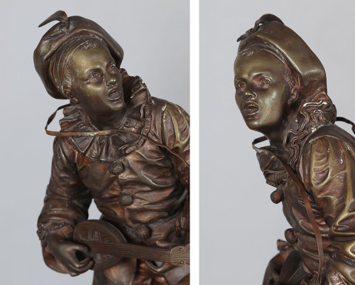 Bronze XIX°, 47 cm, signé : Eutrope BOURET 1883/1906, Pierrot