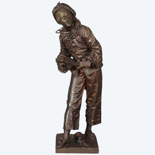 Bronze XIX°, 47 cm, signé : Eutrope BOURET 1883/1906, Pierrot