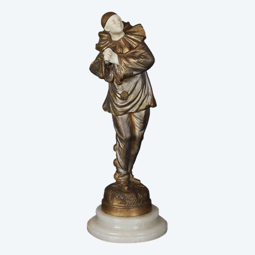 Chryséléphantine début XX ème, 23 cm, Georges OMERTH, Pierrot