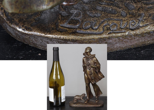 Bronze, early 20th century, 30 cm, signed: Robert BOUSQUET 1894/1917, Pierrot and his cat