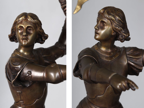 19th century bronze, 80 cm, Adrien Gaudez 1845/1902, Joan of Arc