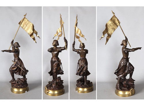 19th century bronze, 80 cm, Adrien Gaudez 1845/1902, Joan of Arc