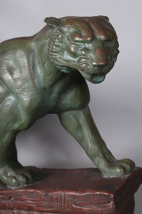 Terre cuite, 75 cm, Marcel BOURAINE 1886/1948, Tigre