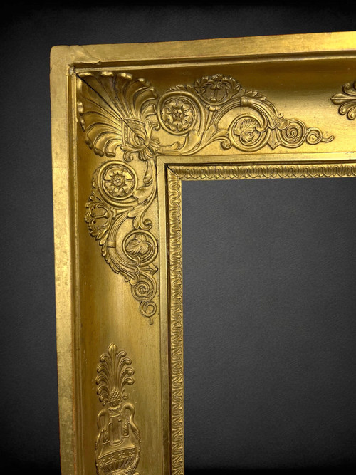 19TH CENTURY EMPIRE STYLE FRAME IN WOOD / GOLD STUCCO FOR PAINTING 53 CM X 42 CM