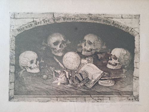 Carl Müller Baumgarten, Vanitas, incisione, fine XIX secolo/inizio XX secolo. 