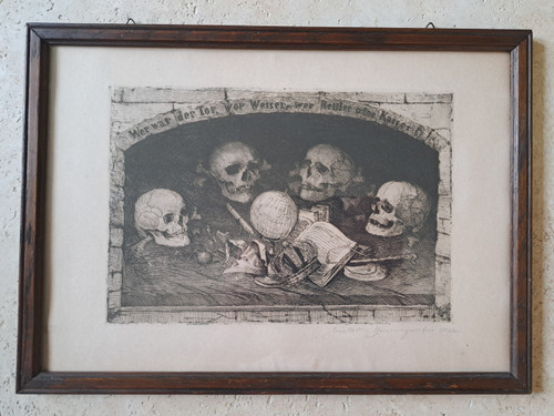 Carl Müller Baumgarten, Vanitas, incisione, fine XIX secolo/inizio XX secolo. 