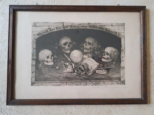 Carl Müller Baumgarten, Vanitas, incisione, fine XIX secolo/inizio XX secolo. 