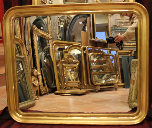 81 X 97 CM Paire de miroirs Louis Philippe perlés, feuille d'or