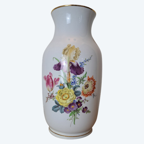 Meissen, Große Vase, Blumen, Porzellan, 20. Jahrhundert.