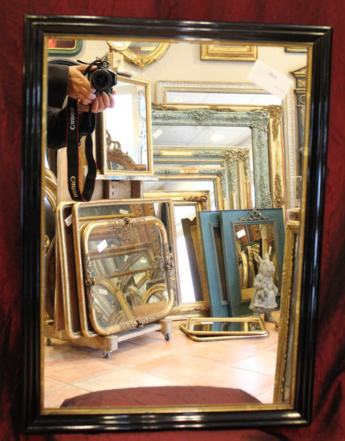 50 x 70 cm Miroir rectangle, bois laqué noir , filet or,Napoléon III