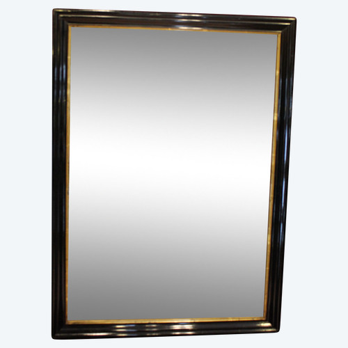 50 x 70 cm Miroir rectangle, bois laqué noir , filet or,Napoléon III